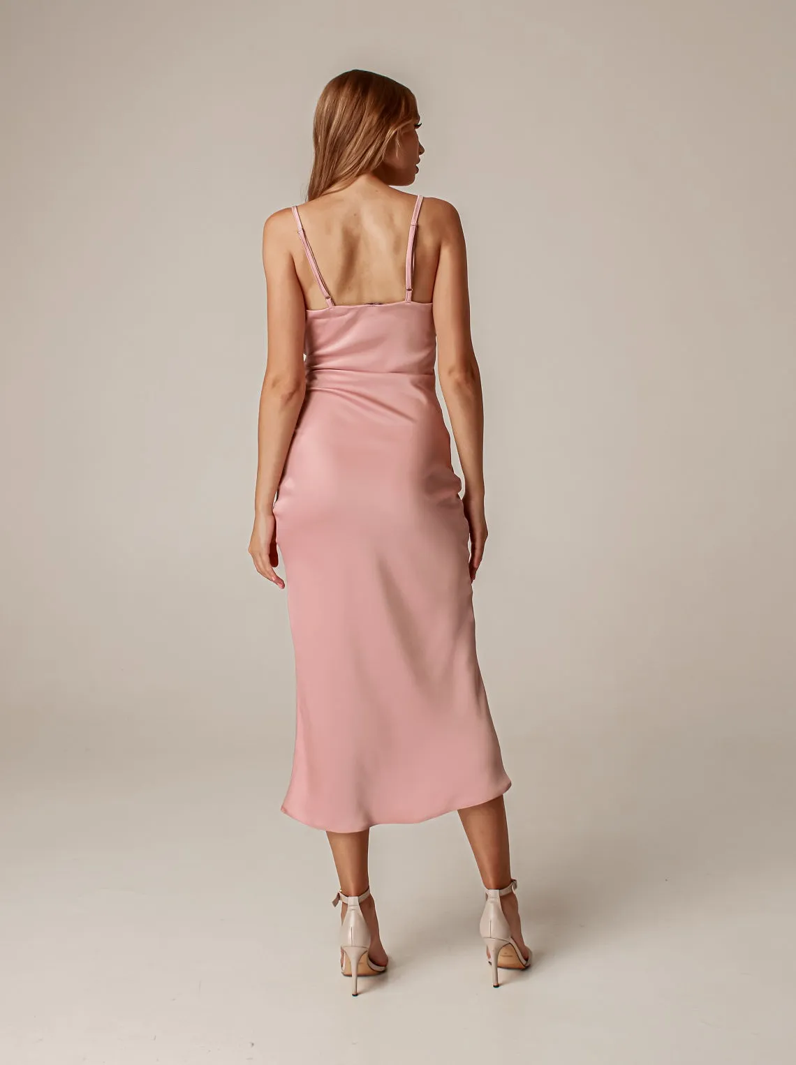 Champagne midi bridesmaid slip dress