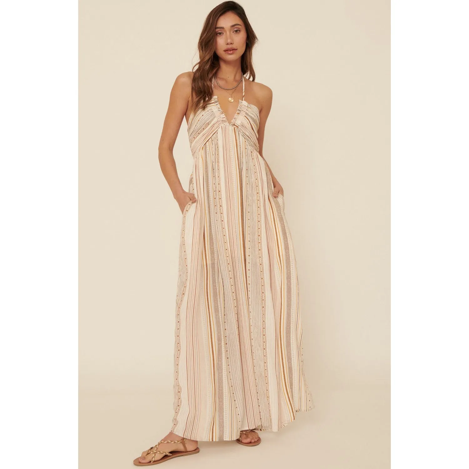 Charmaine Empire Waist Plunging Halter Maxi Dress