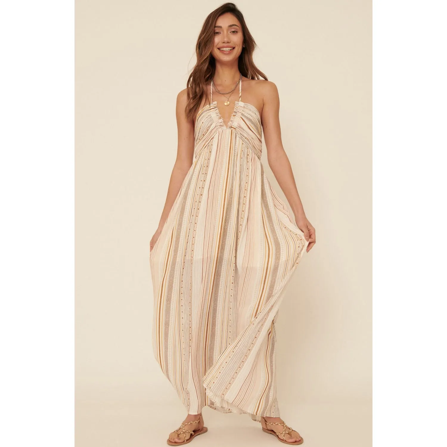 Charmaine Empire Waist Plunging Halter Maxi Dress