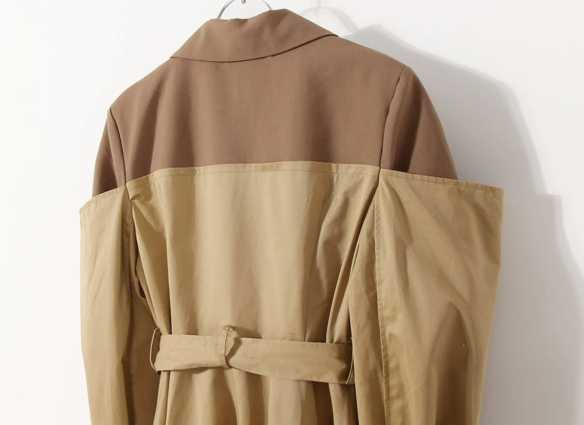 Chic Two-Tone Knot Detail Trench Coat for Women - Mid-Length Autumn Elegance