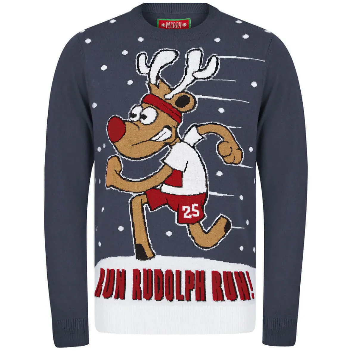 Christmas Run Rudolph Run Motif Mens Christmas Jumper - Blue