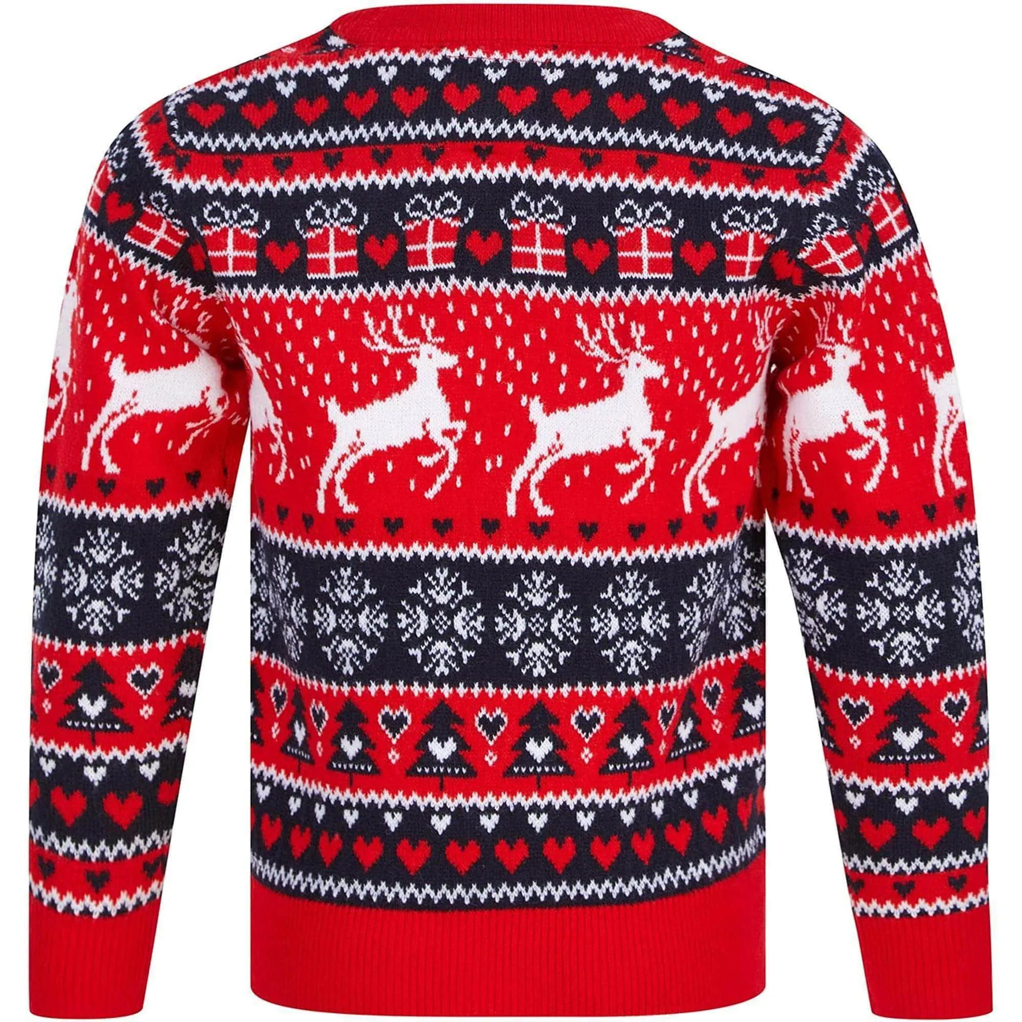 Christmas Snow Reindeer Nordic Fairisle Junior Christmas Jumper - Red