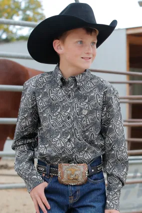 Cinch Black/Blue/White Paisley Print Button-Down Shirt for Boys