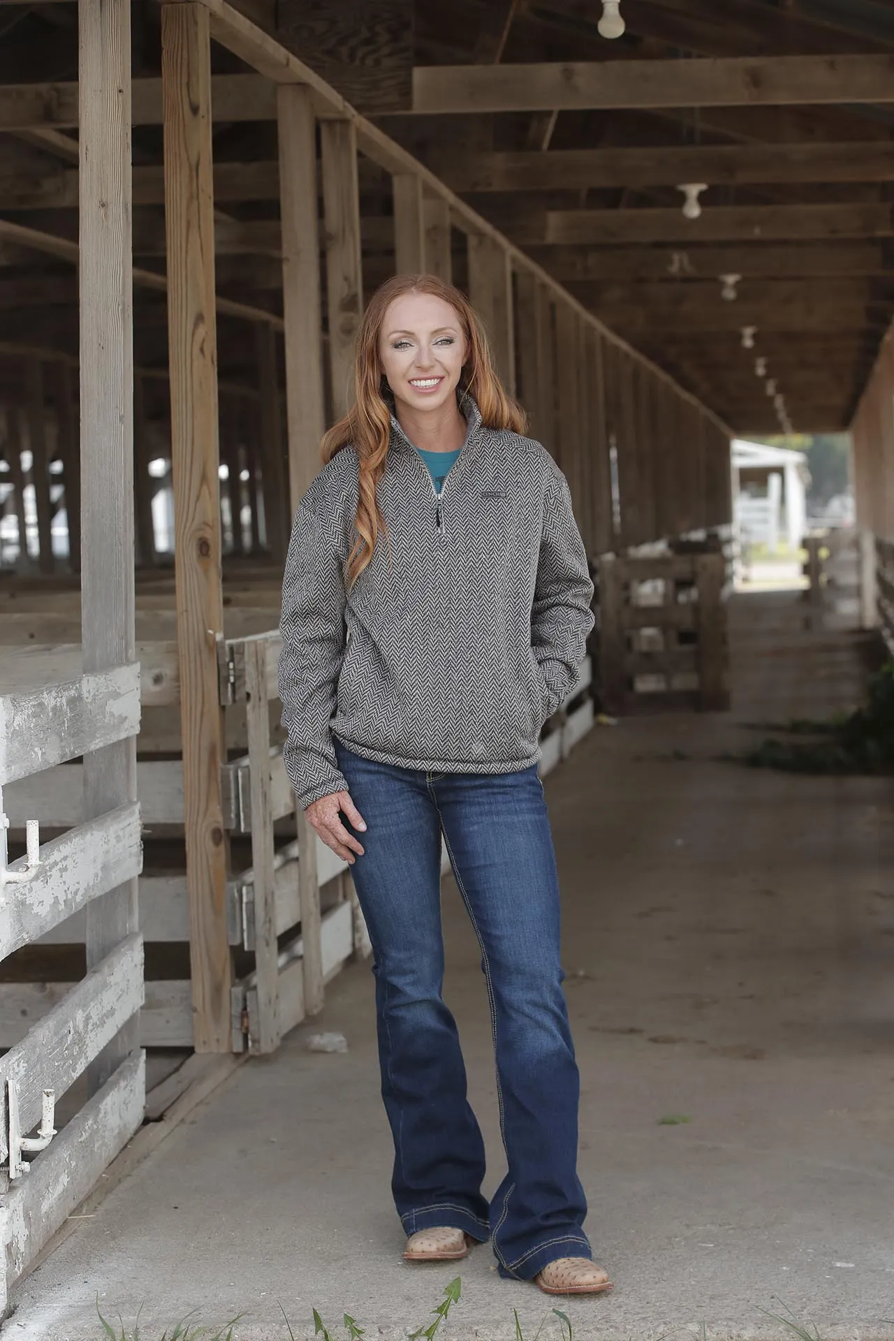 Cinch Women's Gray Herringbone 1/4 Zip Pullover