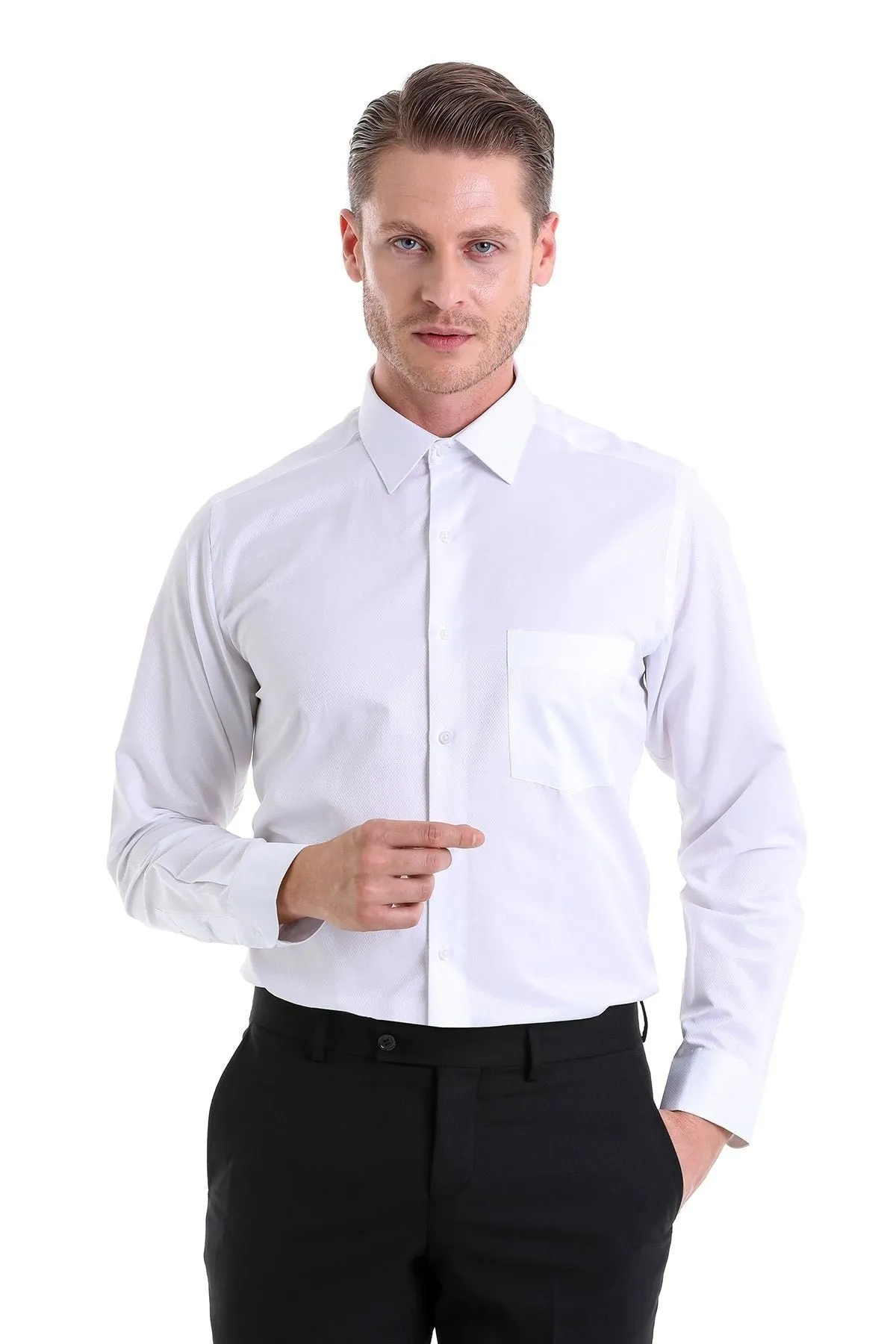 Classic Fit Cotton Blend White Dress Shirt