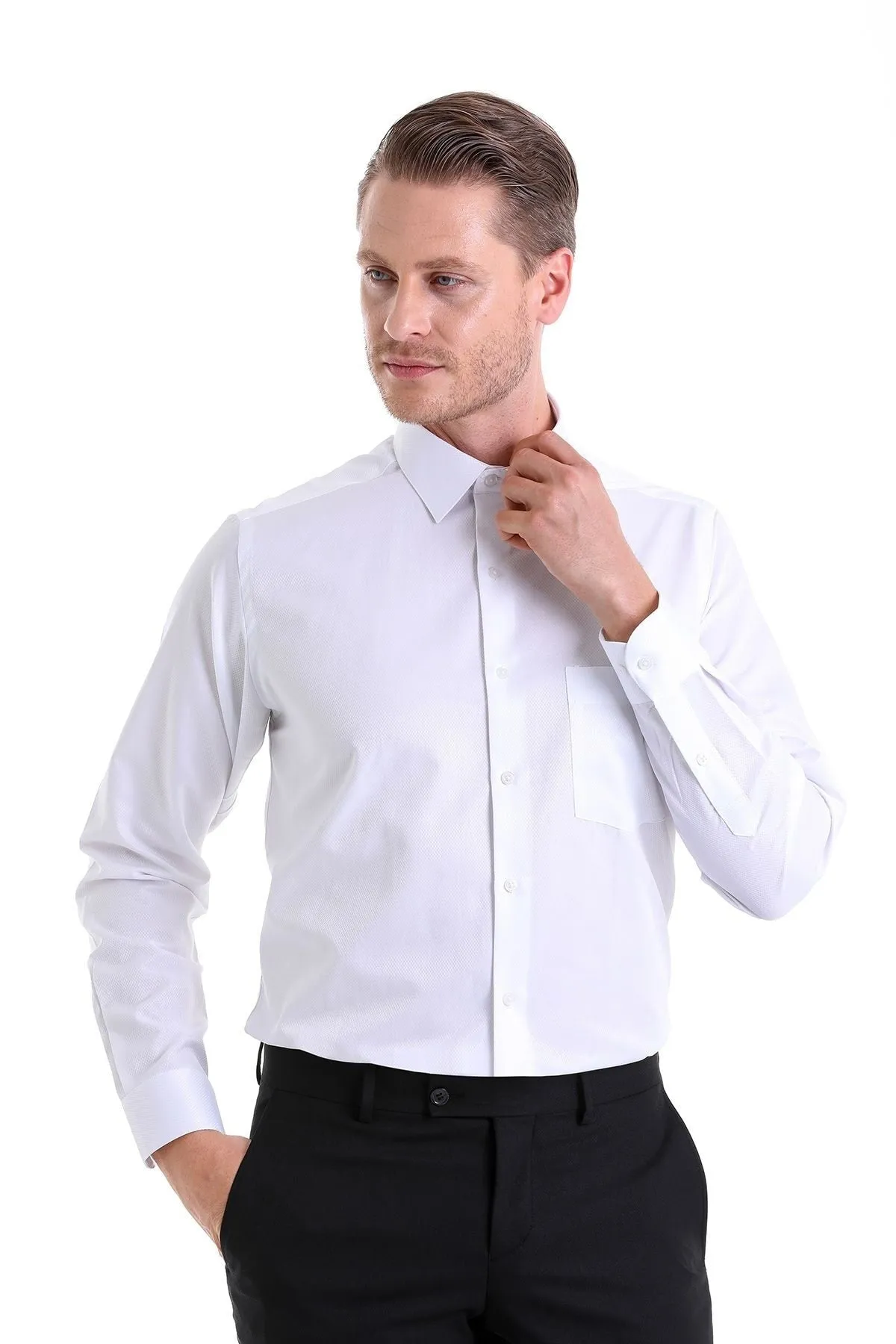 Classic Fit Cotton Blend White Dress Shirt