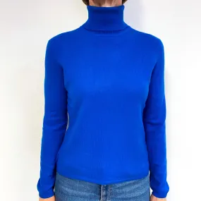 Cobalt Blue Cashmere Polo Neck Jumper Medium