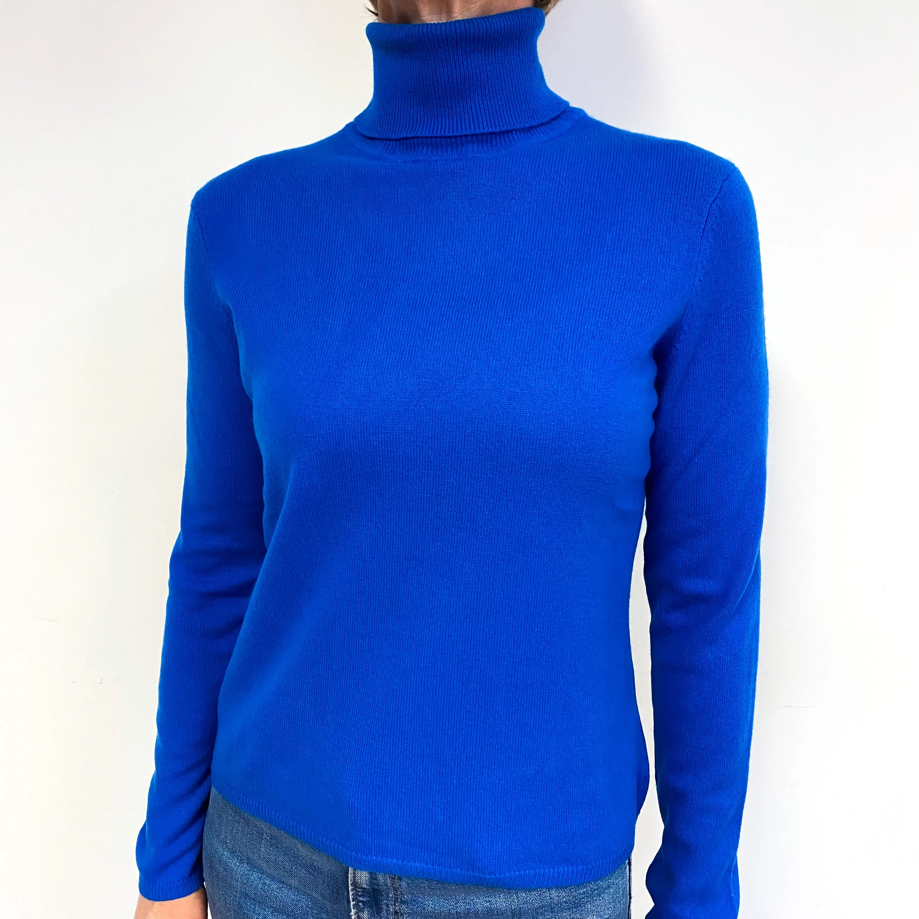 Cobalt Blue Cashmere Polo Neck Jumper Medium