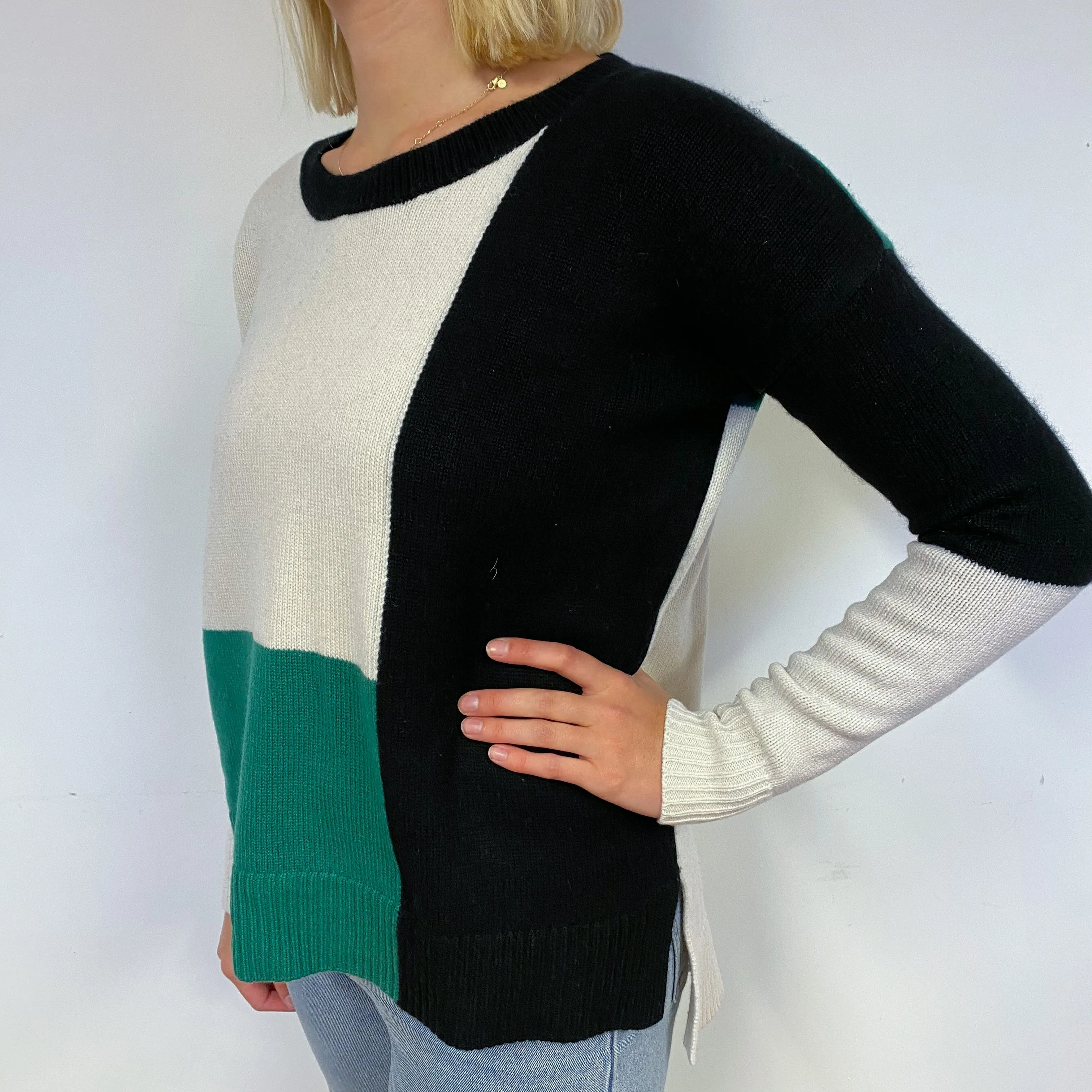 Colour Block Cashmere Crew Neck Jumper Small