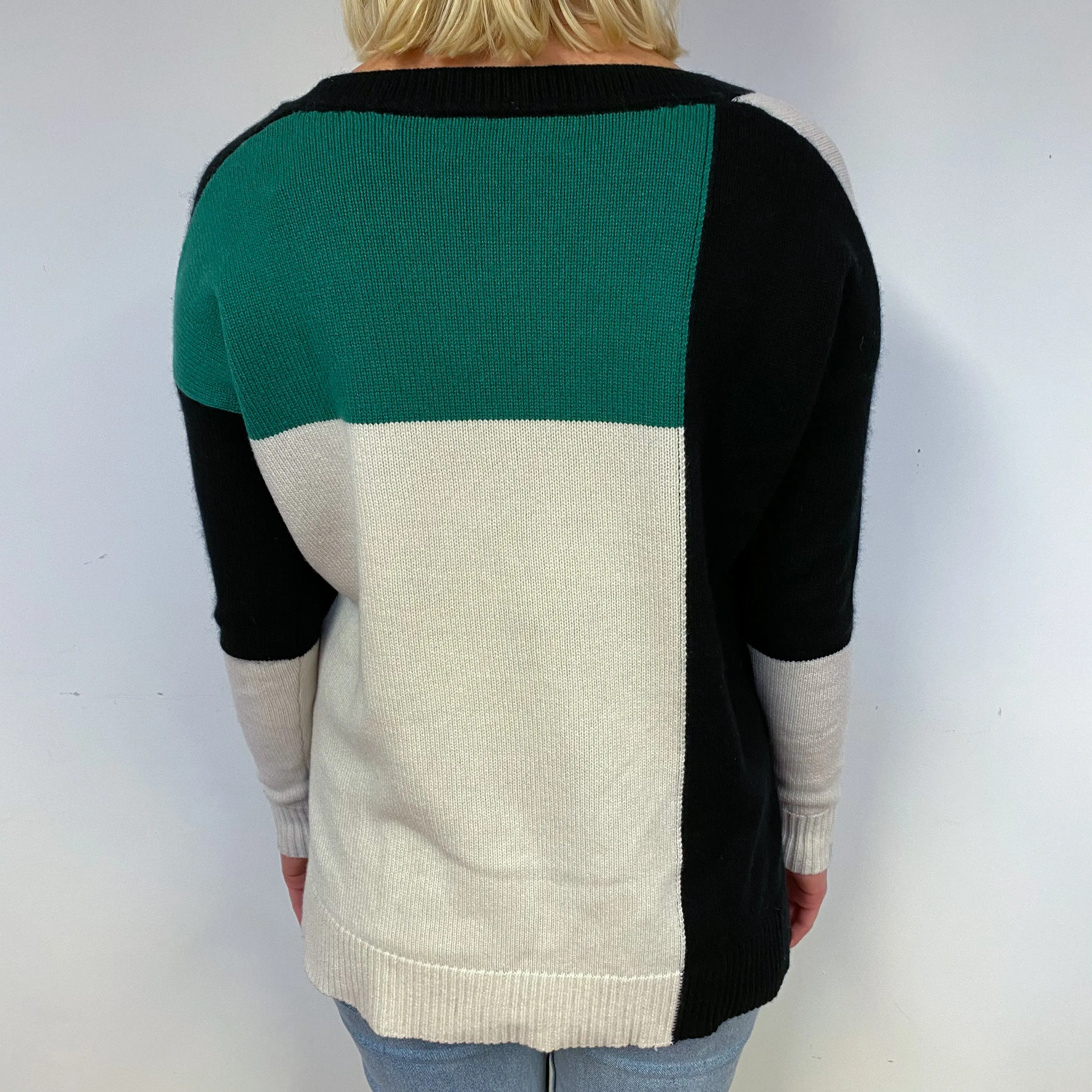 Colour Block Cashmere Crew Neck Jumper Small