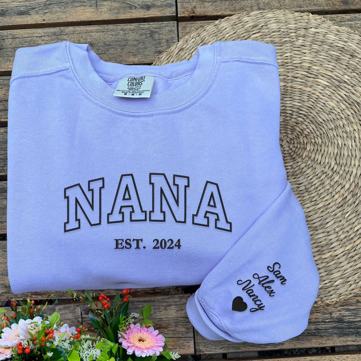 Comfort Color® Embroidered Nana Shirt with Grandkids Names, Gift for Mother's Day