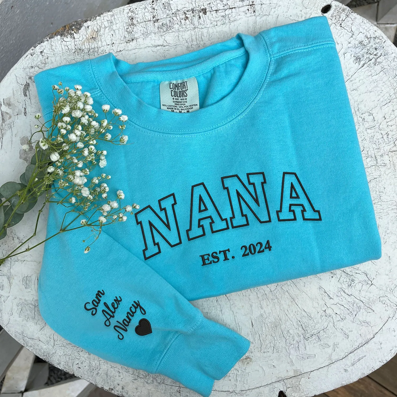 Comfort Color® Embroidered Nana Shirt with Grandkids Names, Gift for Mother's Day