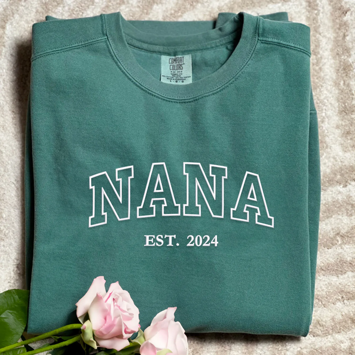 Comfort Color® Embroidered Nana Shirt with Grandkids Names, Gift for Mother's Day