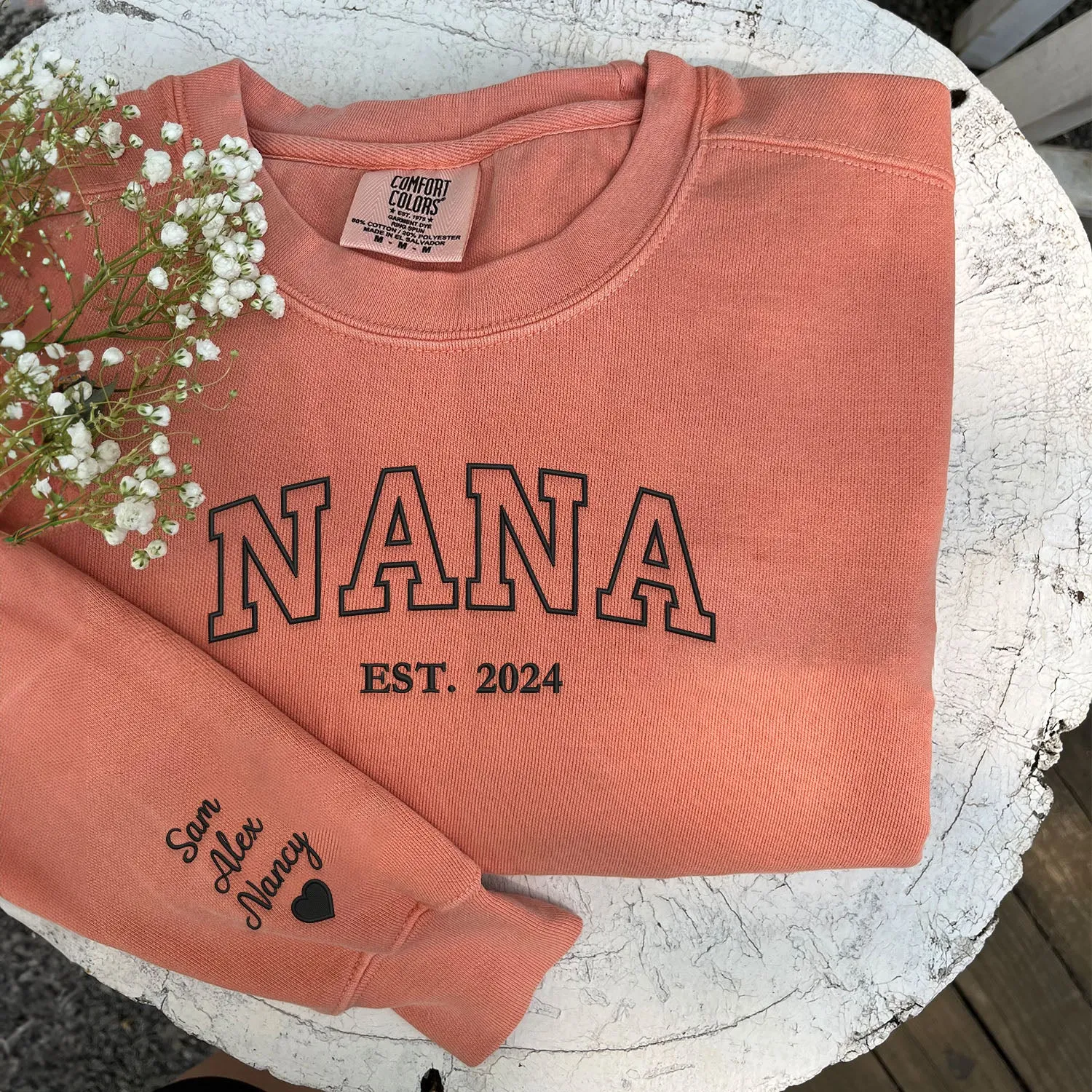 Comfort Color® Embroidered Nana Shirt with Grandkids Names, Gift for Mother's Day