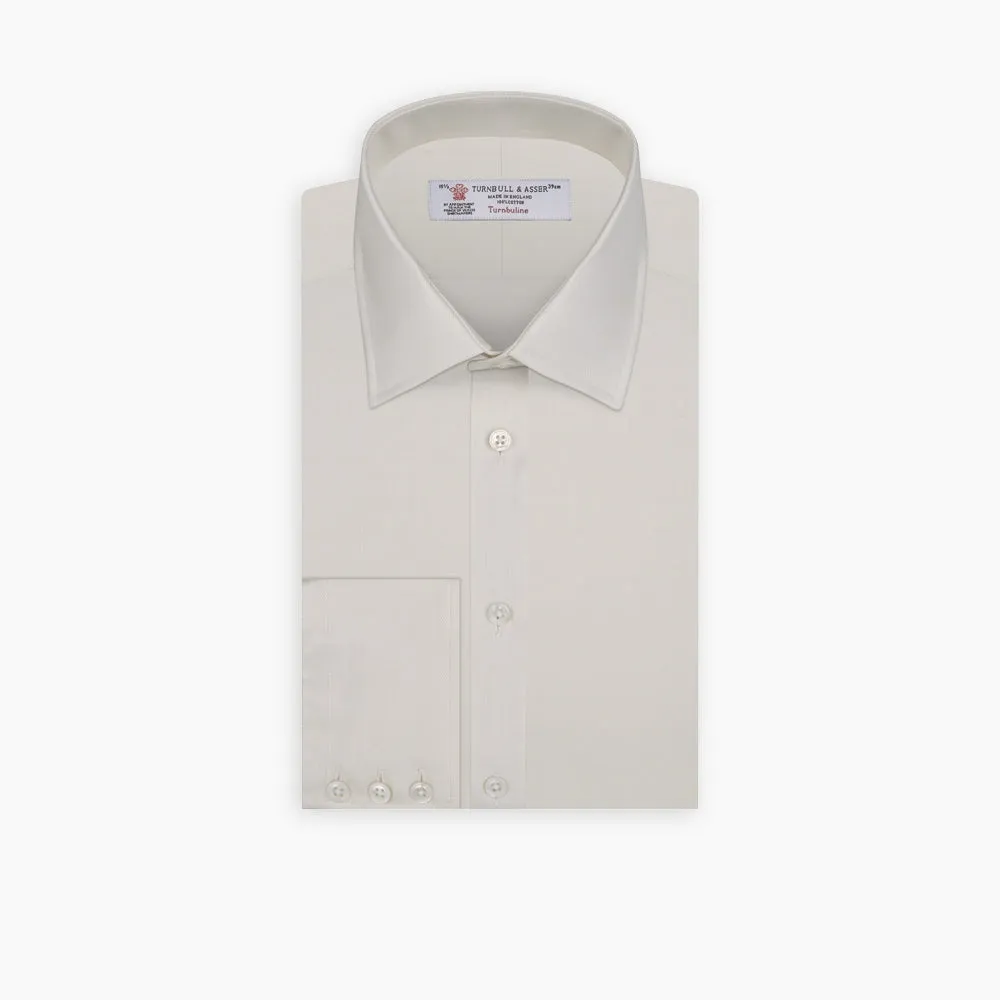 Cream Herringbone Superfine Cotton Shirt with T&A Collar and 3-Button Cuffs