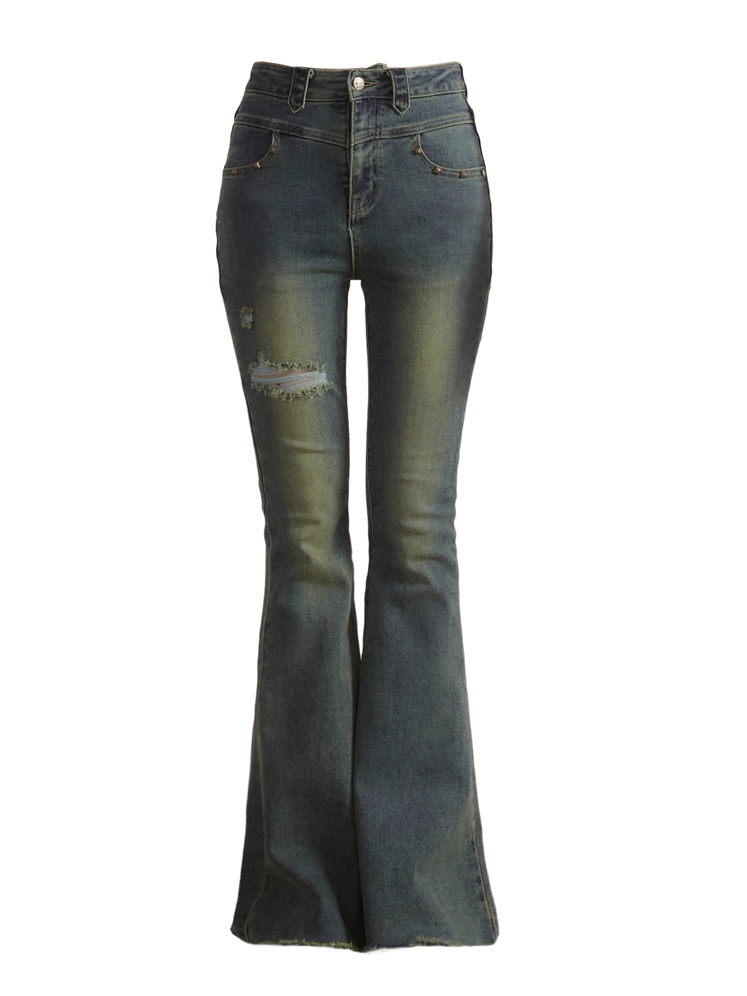 Damaged slim flared denim pants