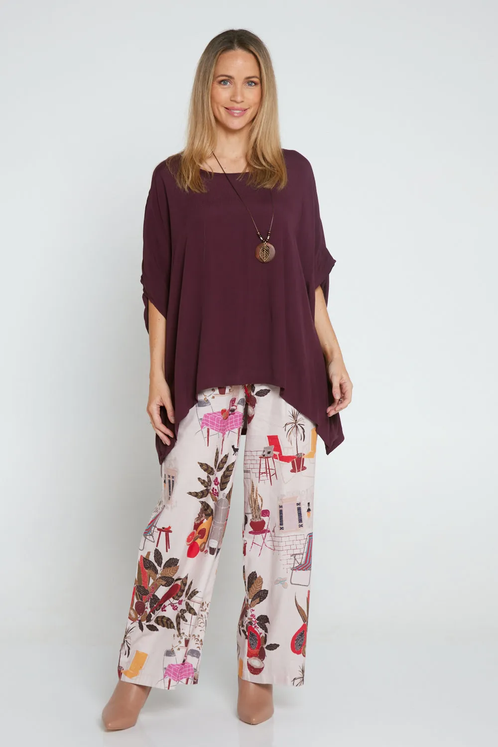 Daria Wide Leg Pants - Pink Tea Time