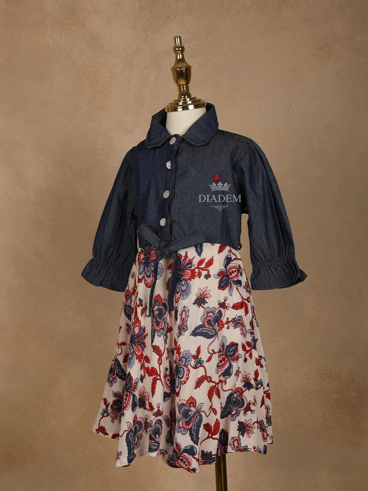 Dark Blue Western Frock with Flower Design