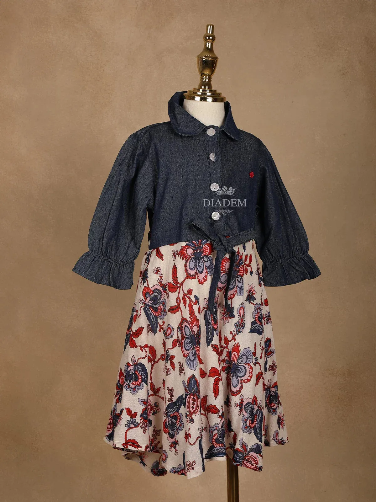 Dark Blue Western Frock with Flower Design