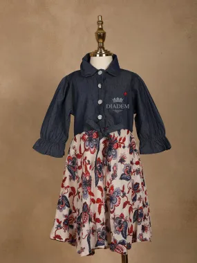 Dark Blue Western Frock with Flower Design