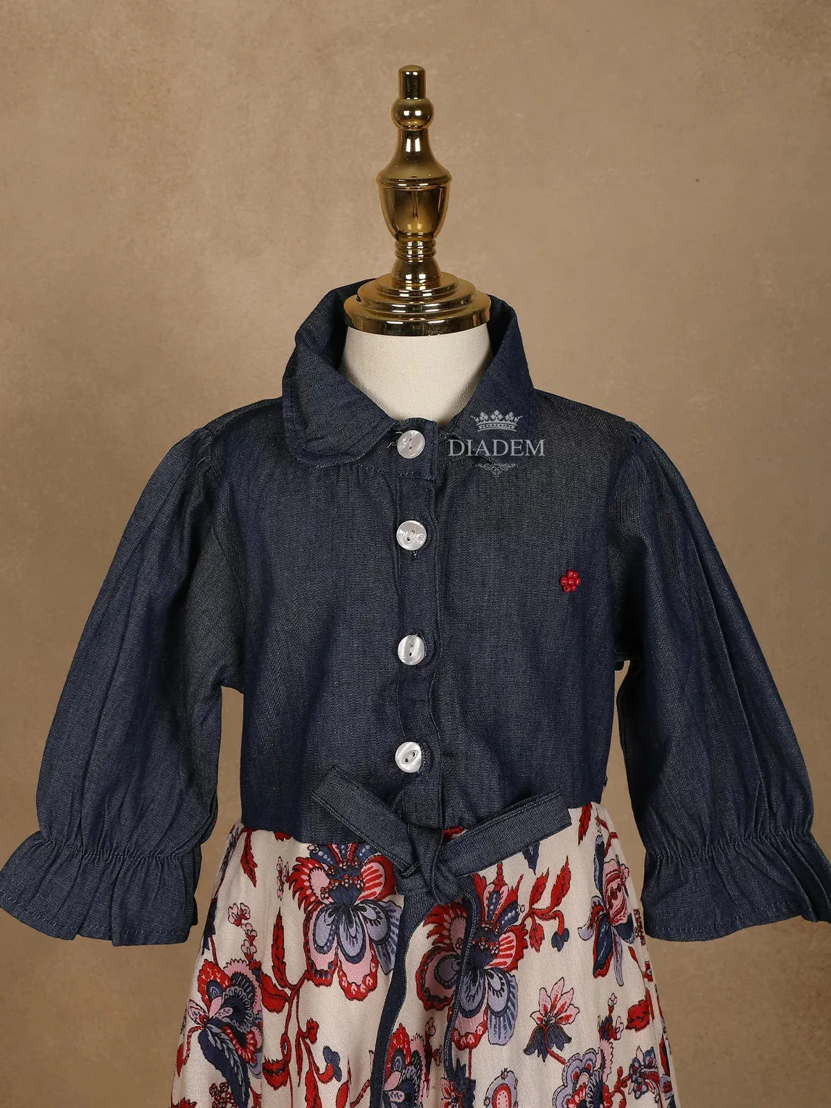 Dark Blue Western Frock with Flower Design