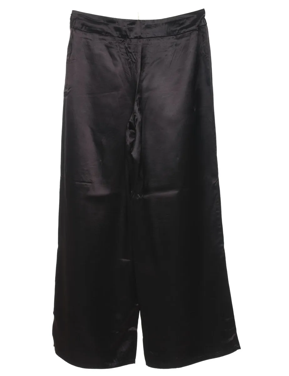 Dark Brown Silk Blend Flared Leg Palazzo Pants - W30 L30