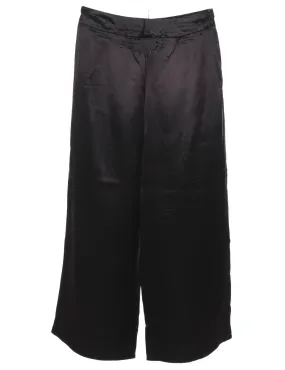 Dark Brown Silk Blend Flared Leg Palazzo Pants - W30 L30