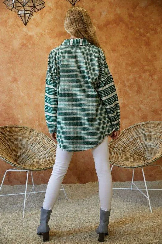 Davi & Dani | Stripe Button Down Long Sleeve Shacket