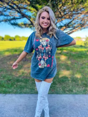 Deal Me In Wild West Graphic Tee/Dress - Washed Gray