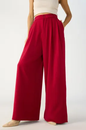 Deep Red Flared Formal Korean Pants