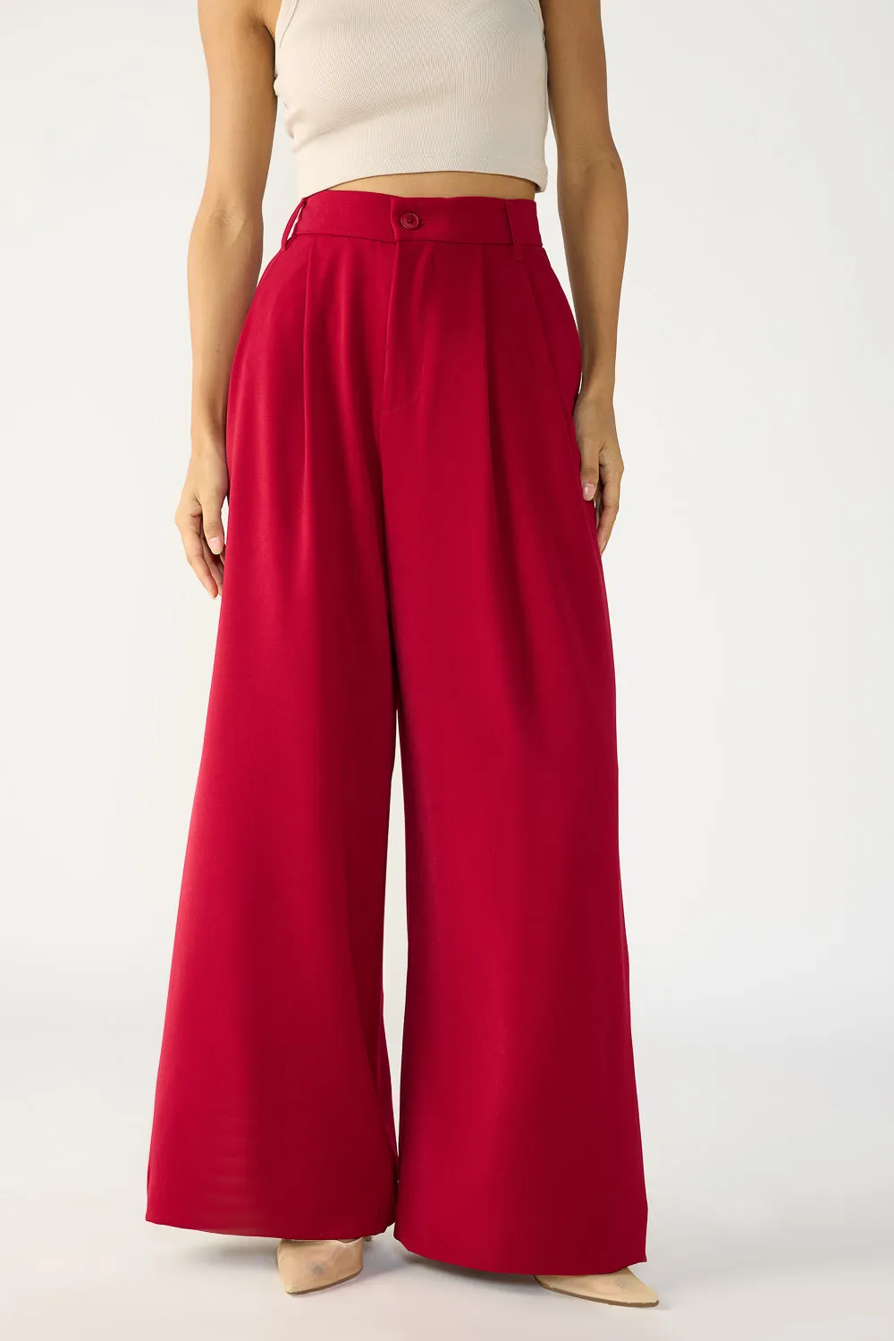 Deep Red Flared Formal Korean Pants