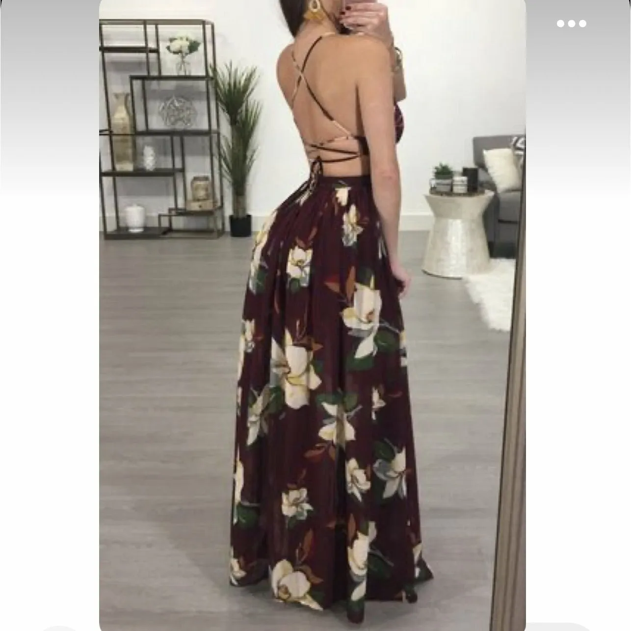 Deep V-Neck Backless Floral Maxi Dress