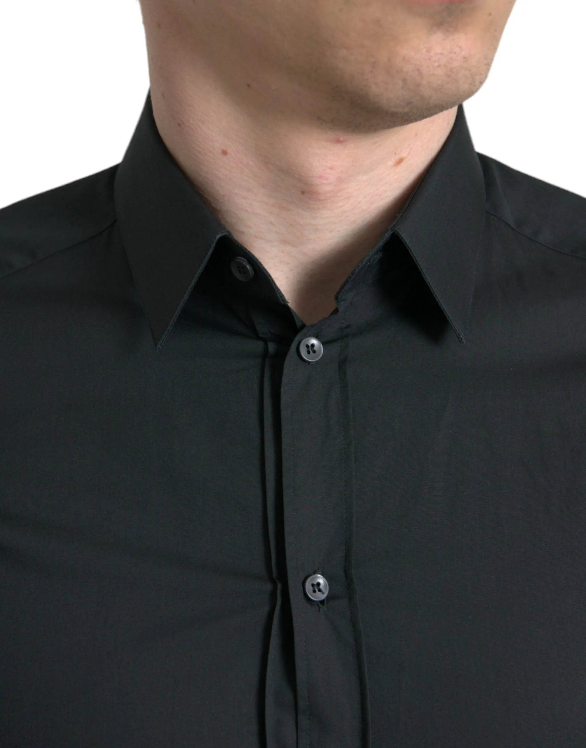 Dolce & Gabbana Black Cotton Silk Formal GOLD Dress Shirt