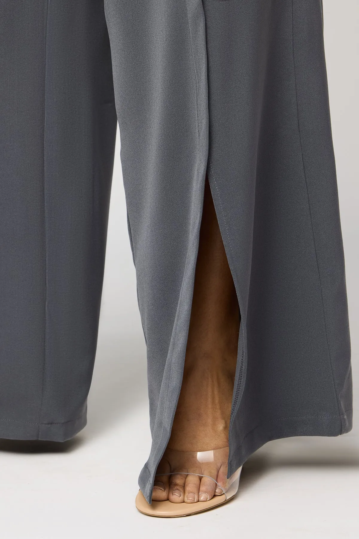 Dove Grey Curve Belted Flared Korean Pants