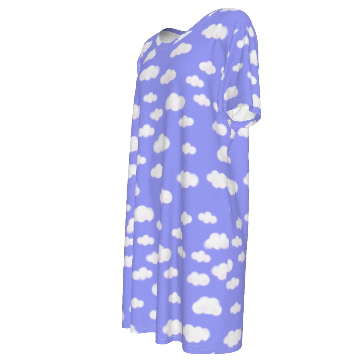 Dreamy Clouds Women's Cotton T-shirt Dress (Periwinkle)