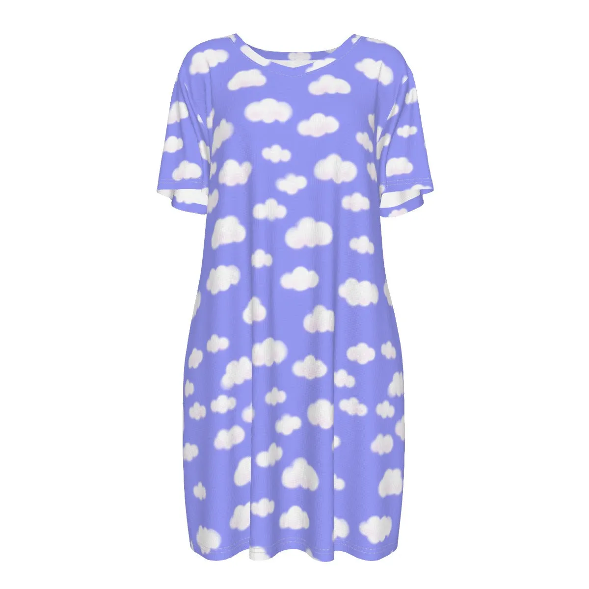 Dreamy Clouds Women's Cotton T-shirt Dress (Periwinkle)