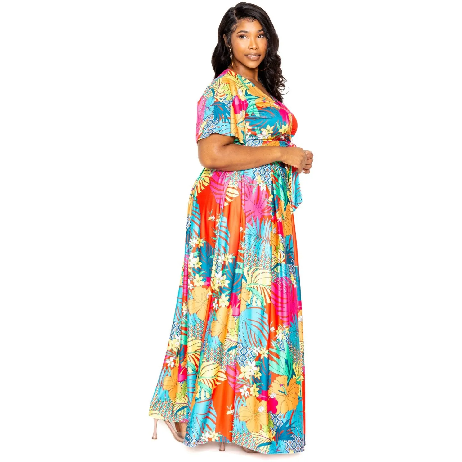 Elegant 2 Piece Plus-size Tropical Floral maxi Skirt & Top set