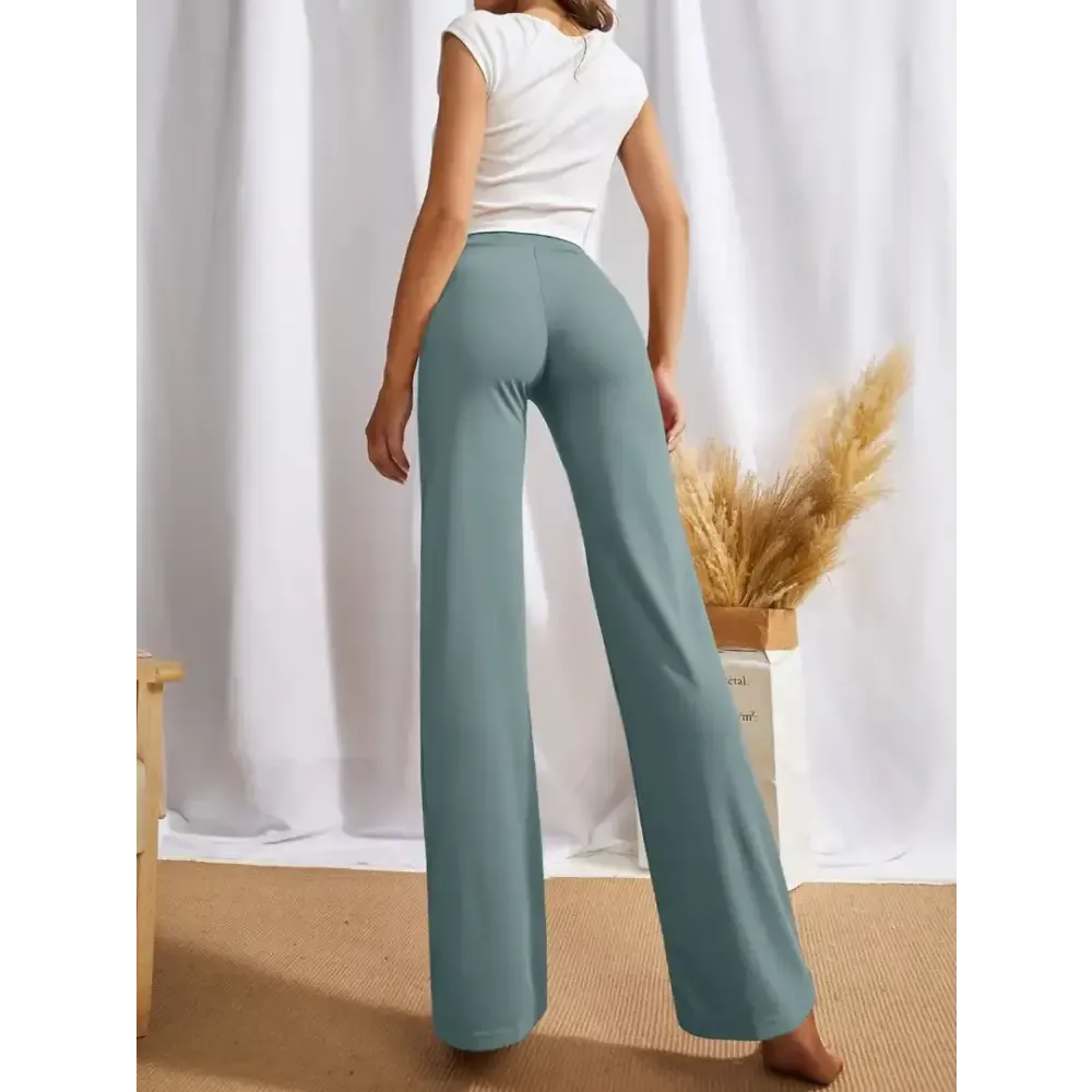 Elegant Green Cotton Solid Trousers For Women