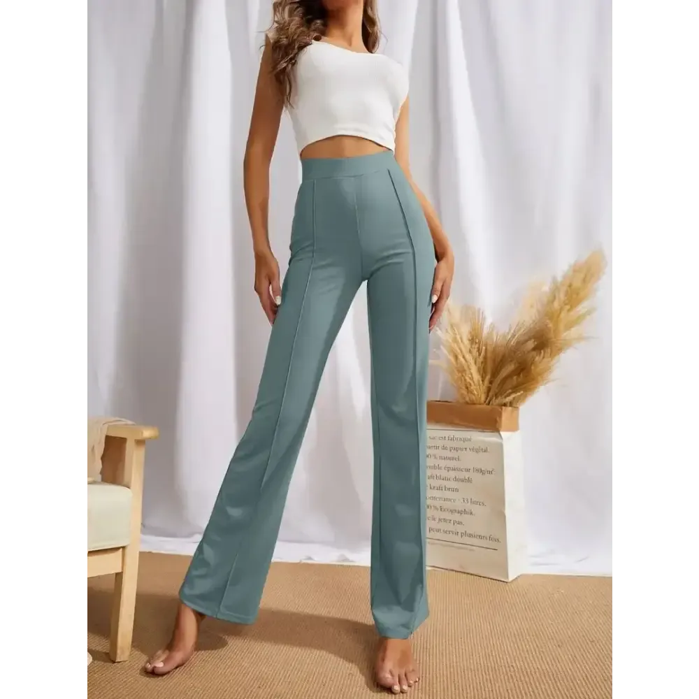 Elegant Green Cotton Solid Trousers For Women