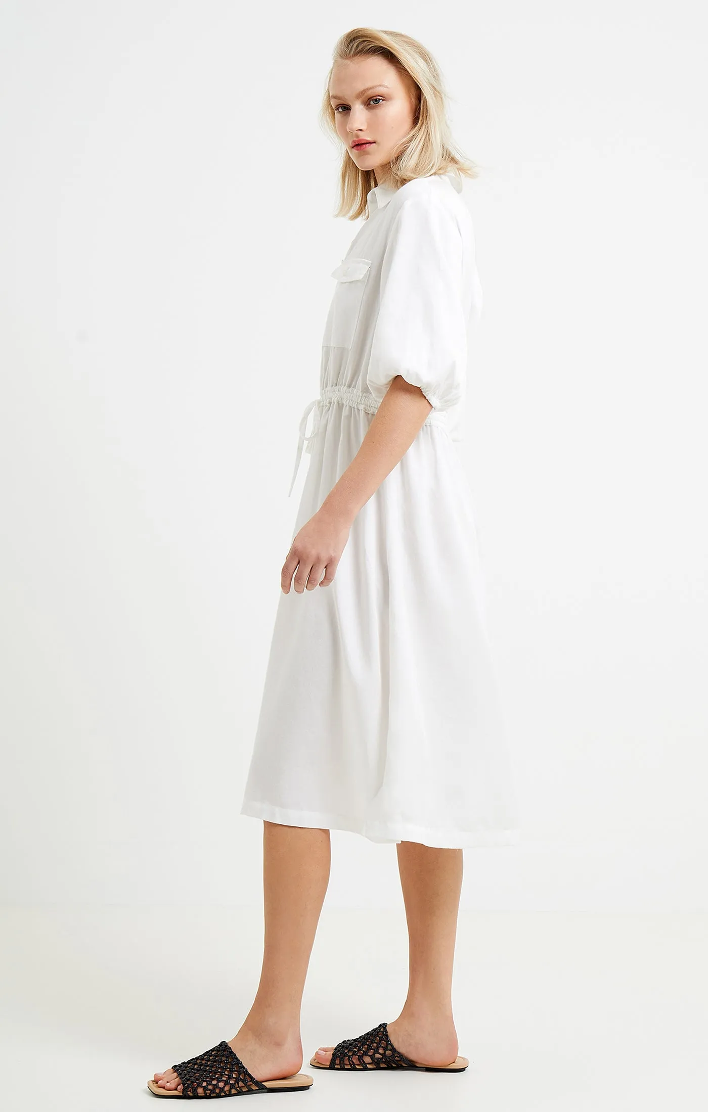 Elkie Twill Drawstring Shirt Dress