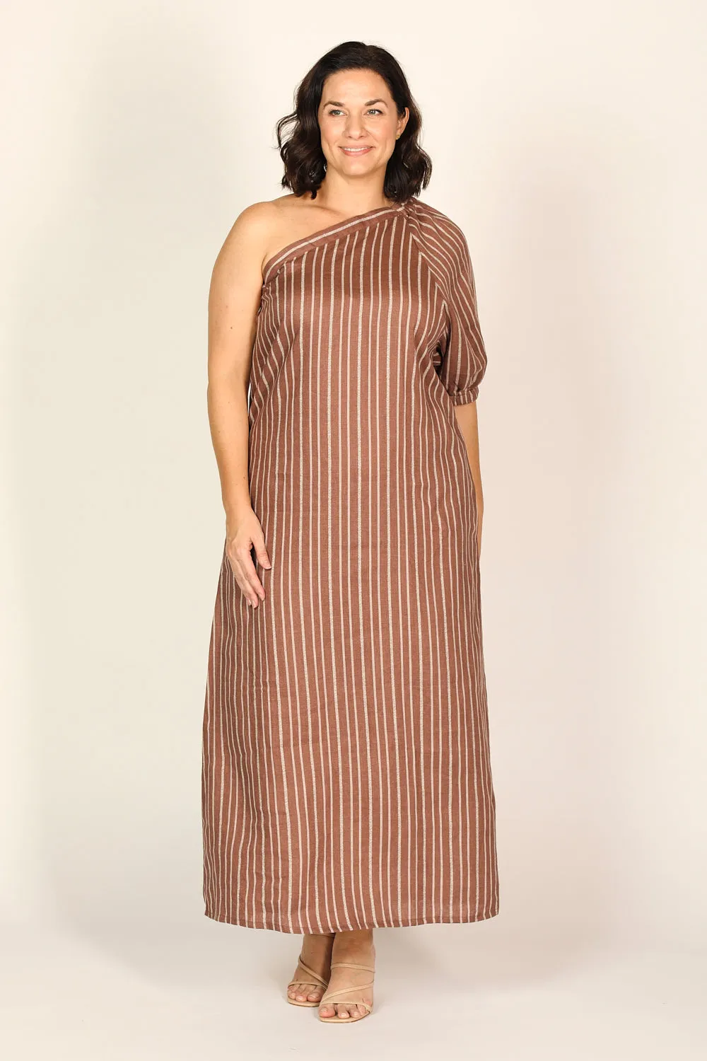 Emma One Shoulder Dress in Nutmeg