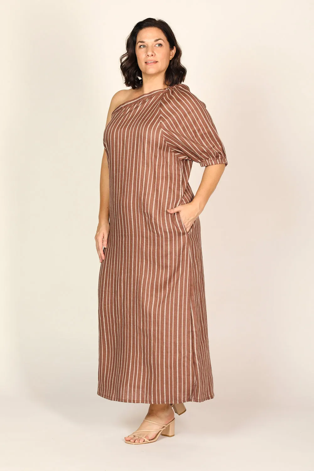 Emma One Shoulder Dress in Nutmeg