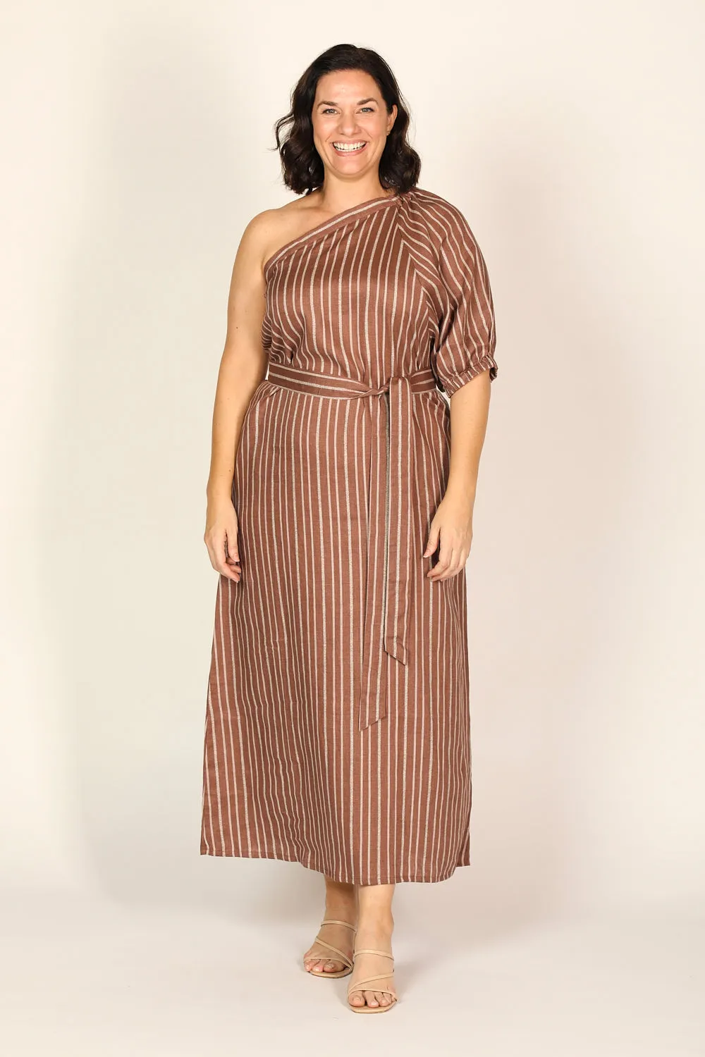 Emma One Shoulder Dress in Nutmeg