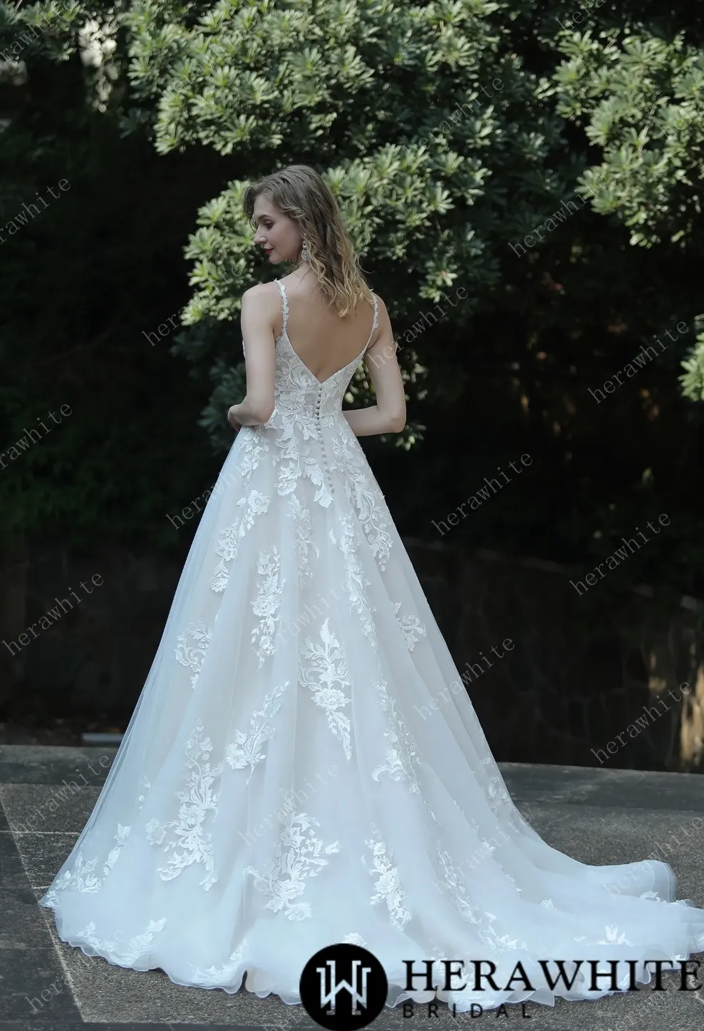 Ethereal A-Line Wedding Dress with Frosted Flower Lace