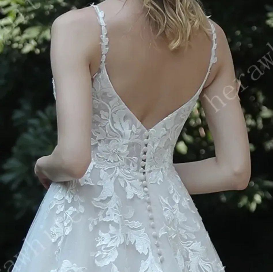 Ethereal A-Line Wedding Dress with Frosted Flower Lace