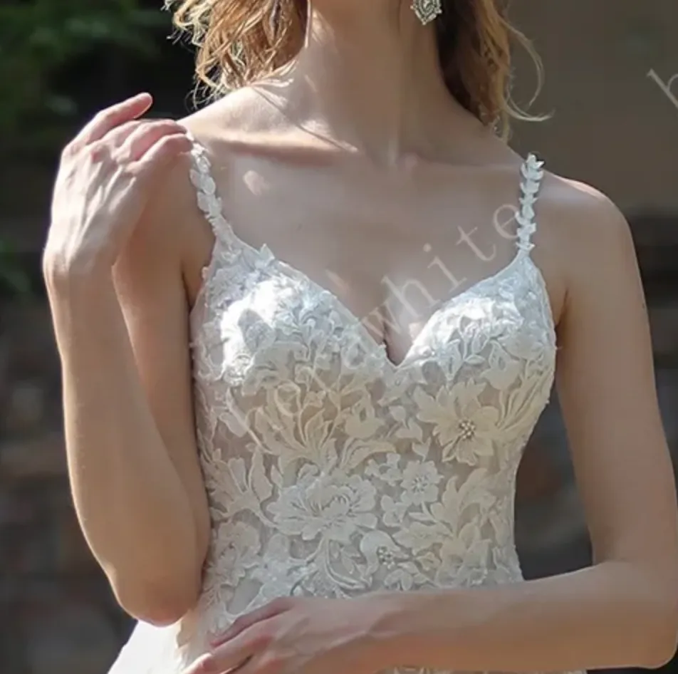 Ethereal A-Line Wedding Dress with Frosted Flower Lace