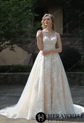 Ethereal A-Line Wedding Dress with Frosted Flower Lace