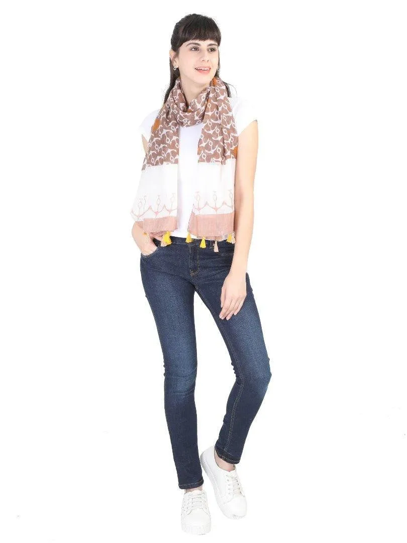 FabSeasons Brown Anchor Printed Cotton Scarf for Summer & Winter