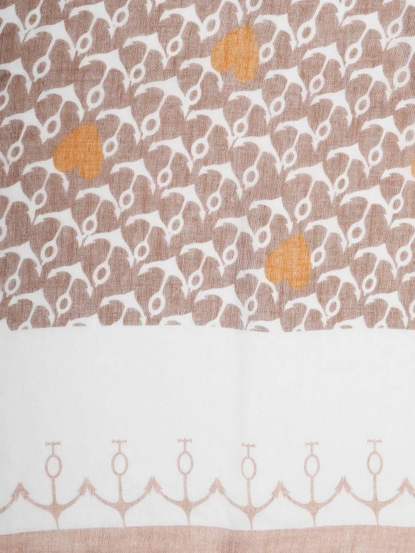 FabSeasons Brown Anchor Printed Cotton Scarf for Summer & Winter