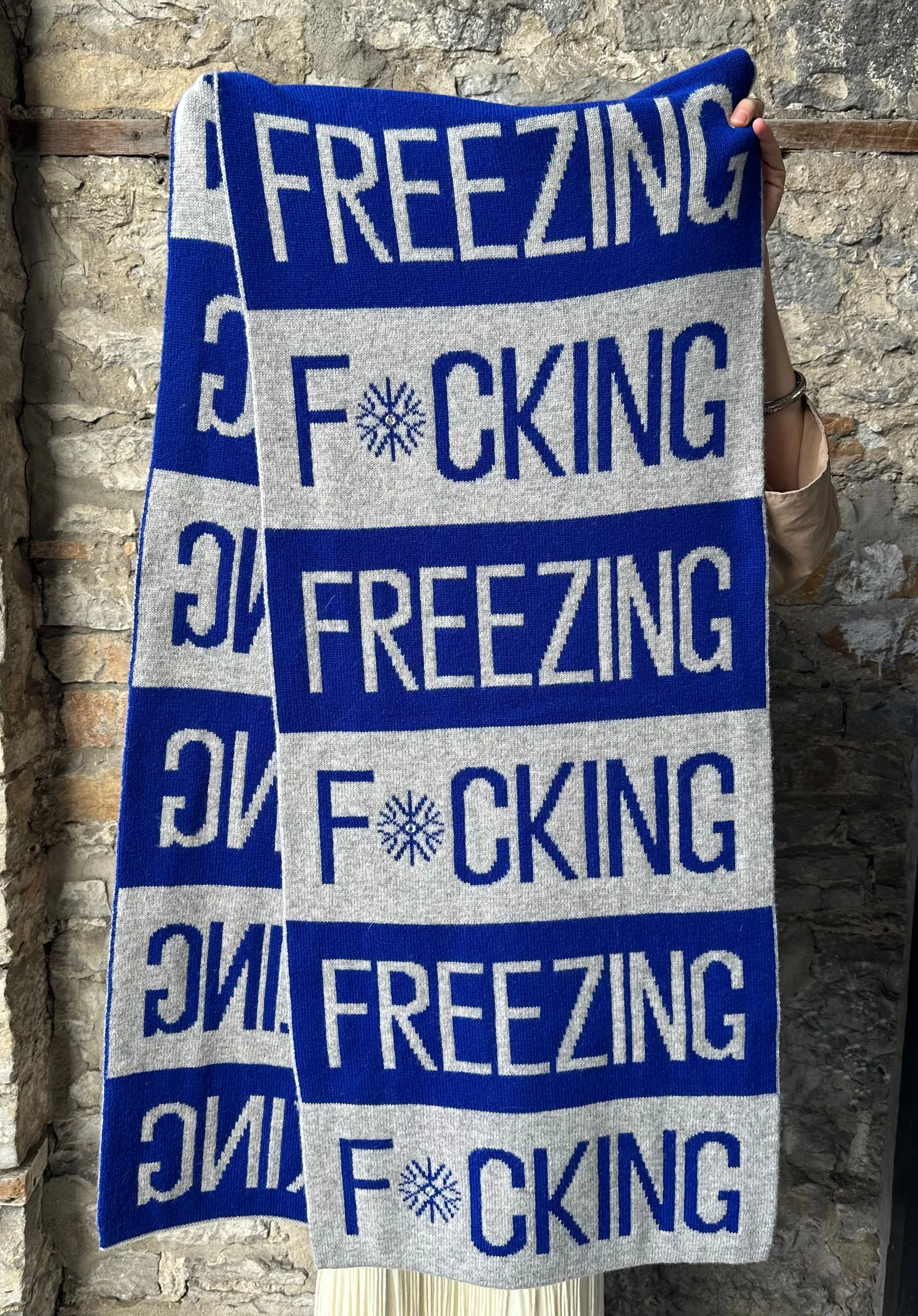 F*cking Freezing Oversized Blanket Scarf - Blue and Grey